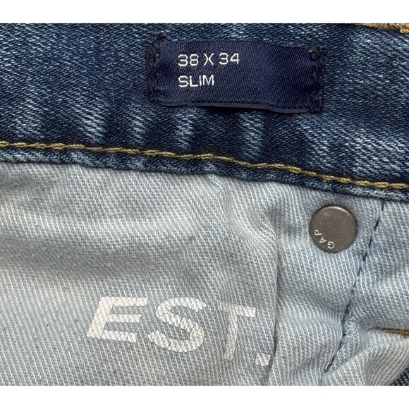 Gap Jeans Mens Size 38x34 Measures 39x34 Slim Blue Denim Stretch - Picture 4 of 13